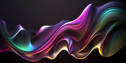 Abstract fluid 3d render holographic iridescent neon curved wave in motion dark background. Gradient design element for banners, backgrounds, wallpapers and covers 