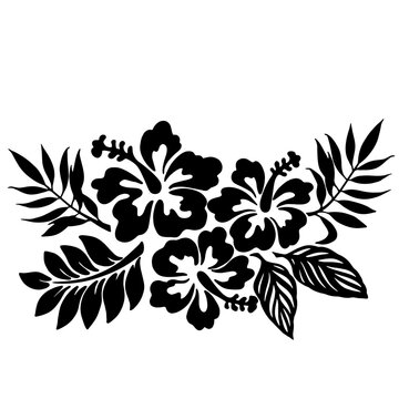 Fototapeta Hawaii flowers Hibiscus Tropical leaves vector silhouette illustration, Simple summer flowers  Floral design element