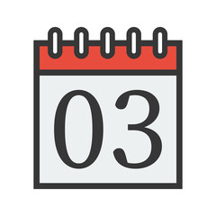 Day calendar with date 03. Date icon for Event schedule date. Meeting appointment time. Agenda plane. Simple flat calendar dates Icon.