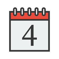 Day calendar with date 4. Date icon for Event schedule date. Meeting appointment time. Agenda plane. Simple flat calendar dates Icon.