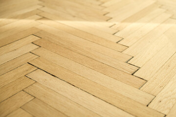 Old oak parquet polished with a sanding machine. New home concept shot.