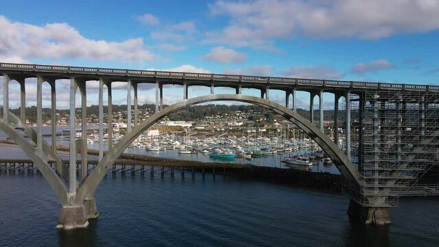 Drone Aerial Yaquina Bay Bridge Scaffolding Restoration Newport Oregon Coast Video 03