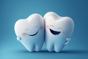 2 cute teeth hugging, healthy teeth