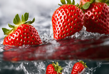 Strawberry falling into water splash