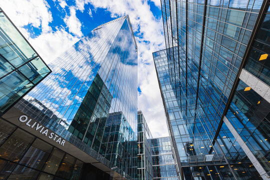 Gdansk, Poland - April 2022: High modern corporate buildings at Olivia Business Centre