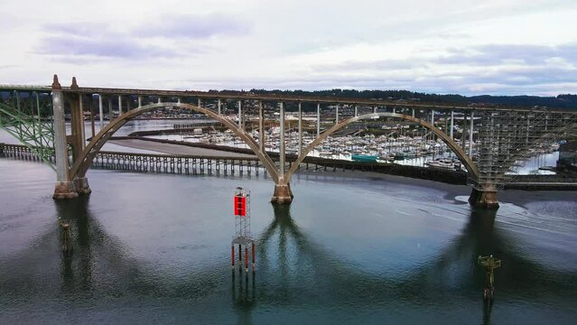 Drone Aerial Yaquina Bay Bridge Scaffolding Restoration Newport Oregon Coast Video 06