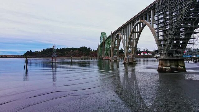 Drone Aerial Yaquina Bay Bridge Scaffolding Restoration Newport Oregon Coast Video 08