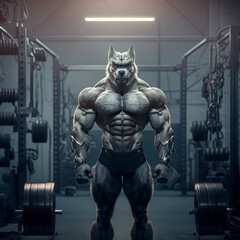 Fototapeta na wymiar A buff Wolf at the Gym, a Wolf working out, Generative Ai