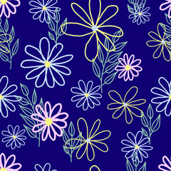 seamless pattern cute childish. seamless pattern with flowers. For fashion fabrics, baby clothes, t-shirts, cards, templates and scrapbooking. Children's drawing style. spring pattern. blue color
