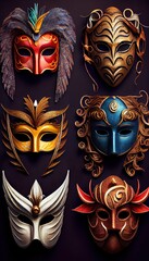 Carnival masks and costumes for Purim carnival or Mardi Gras. 
