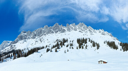 Fototapeta na wymiar Winter mountain panorama landscape (Hochkoenig region, Austria)