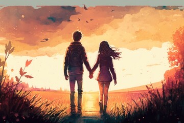Fototapeta premium Love and romantic relationship between a guy and a girl. Generative ai.