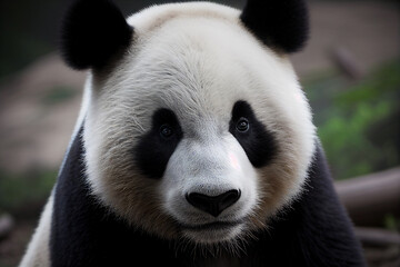Fototapeta premium adult panda in closeup, background out of focus made with Generative AI