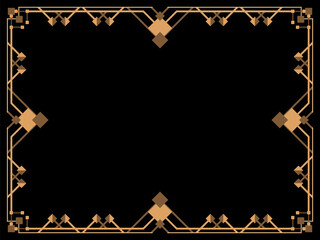 Art deco frame. Vintage linear border. Design a template for invitations, leaflets and greeting cards. Geometric golden frame. The style of the 1920s - 1930s. Vector illustration