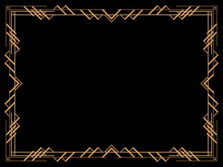 Art deco frame. Vintage linear border. Design a template for invitations, leaflets and greeting cards. Geometric golden frame. The style of the 1920s - 1930s. Vector illustration
