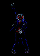 Dancers in suits with LED lamps. light show