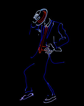 Dancers in suits with LED lamps. light show