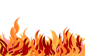 Blazing flames of fire. Bright hot flash effect. Fire background. Burning sparks in hell. Vector illustration
