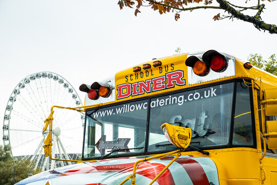 Liverpool UK , 01.02.2023:  Yellow School Bus, A Symbol Of Education And Safety On The Road