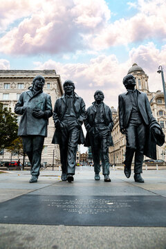 Liverpool UK , 01.02.2023:  The Beatles Statue in Liverpool, Celebrating the Legacy of the Fab Four and Their Enduring Impact on Music