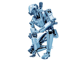 super robot is kneeling side view with copy space