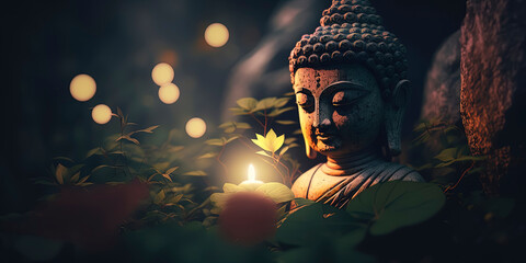 Buddha statue meditating. AI-Generated