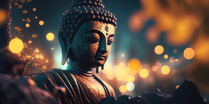 Buddha statue meditating. AI-Generated