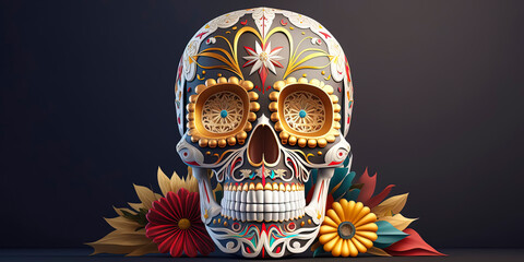 Sugar Skull (Calavera) to celebrate Mexico's Day of the Dead. AI-Generated