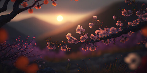 Plum tree Blossoms. AI-Generated