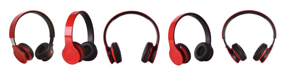 Wireless surround headphones in red and black on a white isolated background
