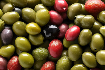 AI generated image of the olive fruits. Olive is a small, oval-shaped fruit with a hard pit at its center