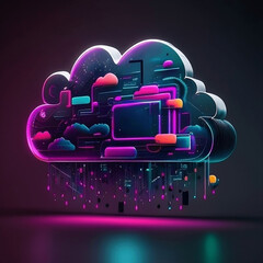 Cloud Computing Creative Illustration. Modern, 3D, High Quality, Subtle. - obrazy, fototapety, plakaty