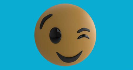 Fototapeta premium Digital image of winking face emoji against blue background