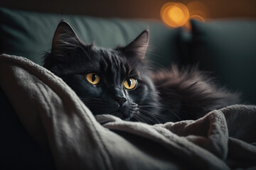 Black Cat on Couch created with Generative AI Technology, ai, generative
