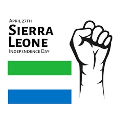 Obraz premium Composition of april 27 sierra leone independence day text with hand icon on white background
