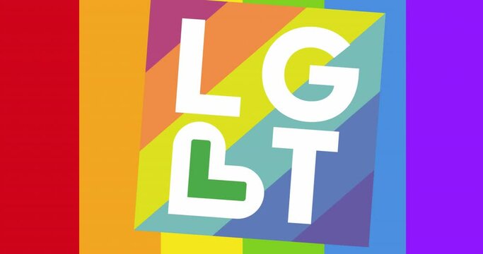 Animation of lgbt text over rainbow background