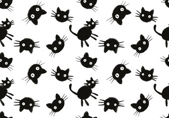 Halloween animals seamless black cats paint markers pattern for wrapping paper and fabrics and linens and kids