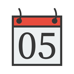 Day calendar with date 05. Date icon for Event schedule date. Meeting appointment time. Agenda plane. Simple flat calendar dates Icon.