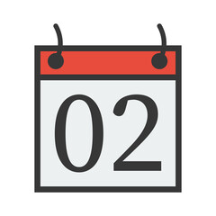 Day calendar with date 02. Date icon for Event schedule date. Meeting appointment time. Agenda plane. Simple flat calendar dates Icon.