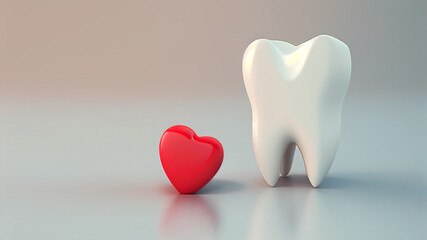 white tooth and heart on background - obrazy, fototapety, plakaty