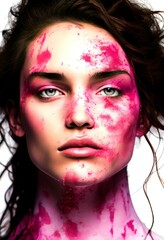 A  young woman with pink florescent paint over her body
Generative ai Illustration