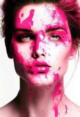 A  young woman with pink florescent paint over her body
Generative ai Illustration