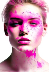 A  young woman with pink florescent paint over her body
Generative ai Illustration