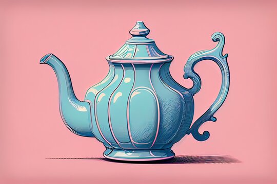 blue teapot on pink background clip art preview