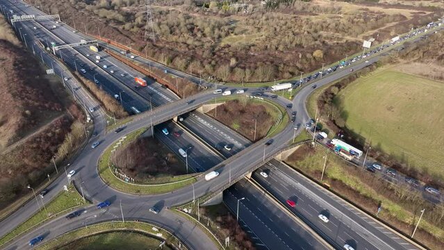 Freeway Roundabout Junction at Rush Hour Aerial View