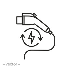 car charger icon, electric connector for auto, plug to electric vehicle, thin line symbol on white background - editable stroke vector illustration eps10
