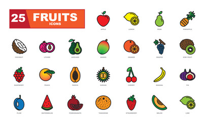 Set of fruit icons. Minimal web icon collection. Included the simple vector icons.