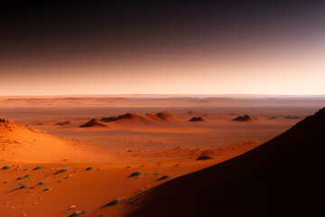 Dusty sand dune landscape view of Mars red planet
