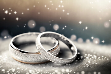 Obraz na płótnie Canvas Designer wedding rings in the corner on a sparkling glitter background