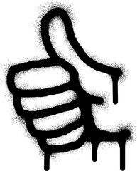 Graffiti hand thumb up or like sign with black spray paint. 